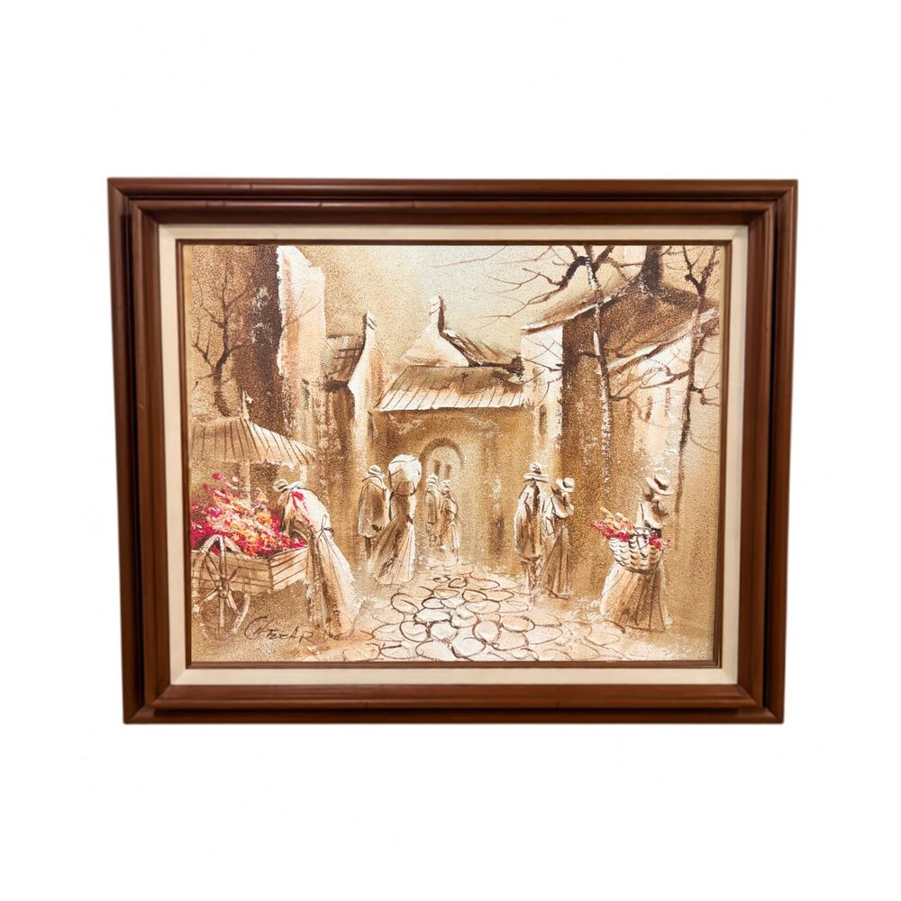 Boris Chezar Original Oil Painting Street Scene Flower Cart 30x26 Signed